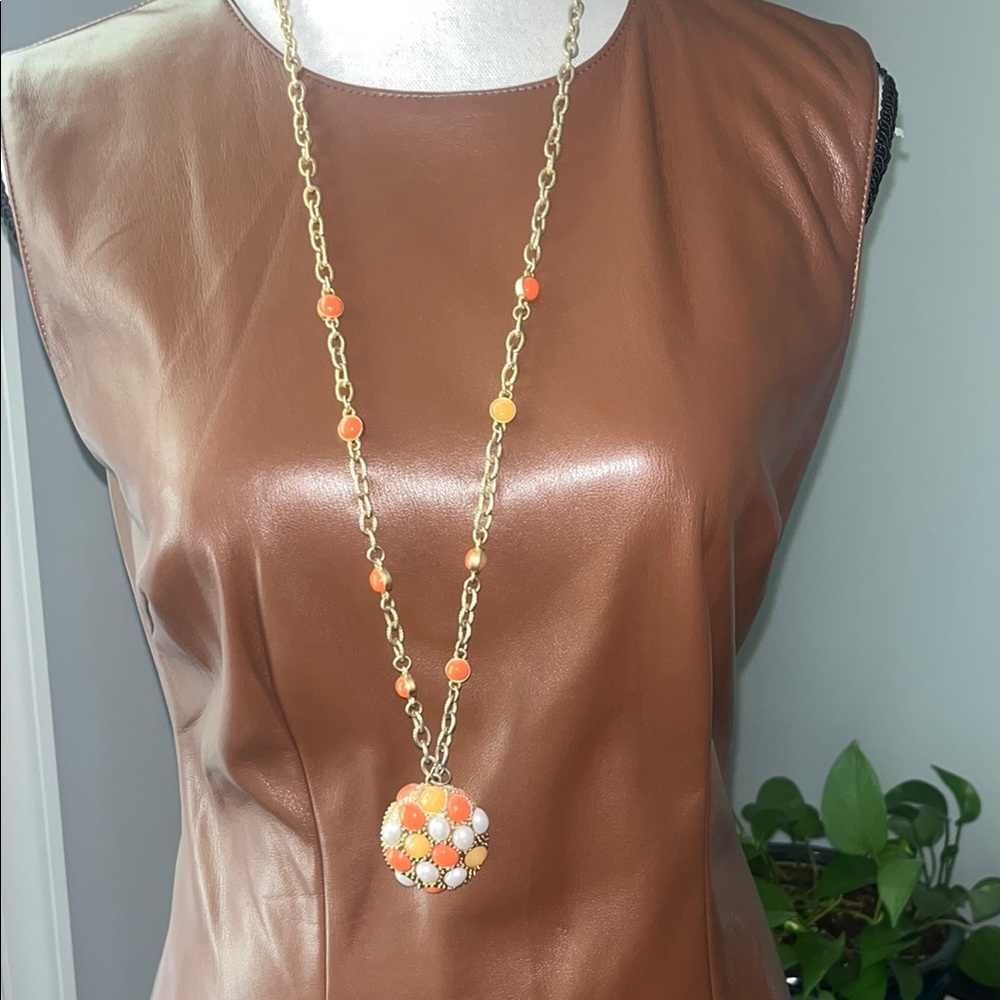 Lia Sophia Gold and Orange Pendant Necklace